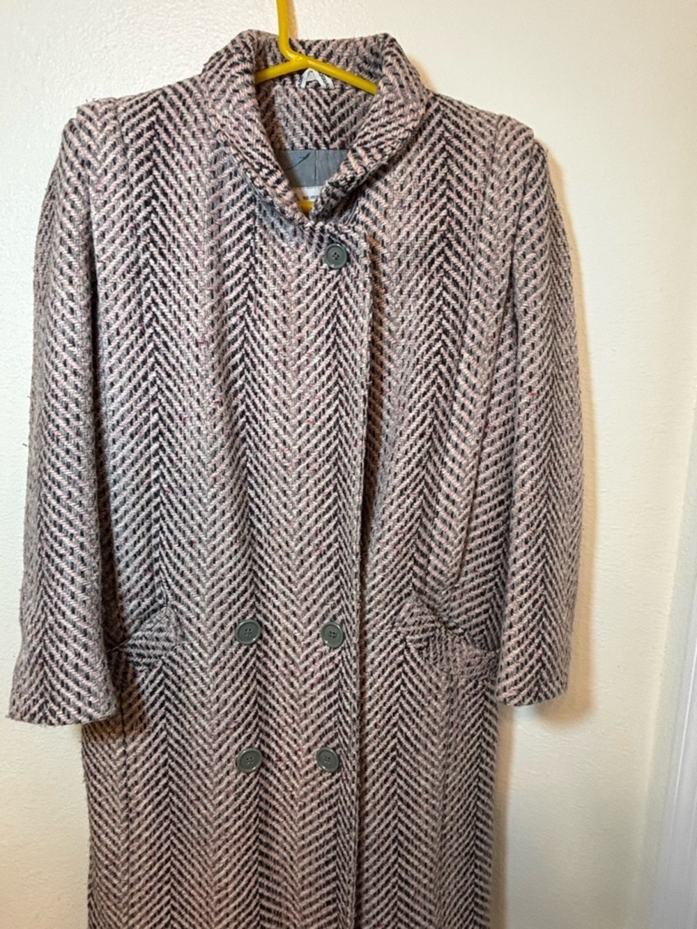 Women's Long pure virgin wool Herringbone Pea Coat - Picture 4 of 8